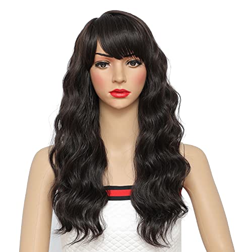 Balbrith Female Wigs for Black Women Wig Curly Long Wig Heat Resistant Artificial Fiber Wigs with Bangs Colors Dark Brown