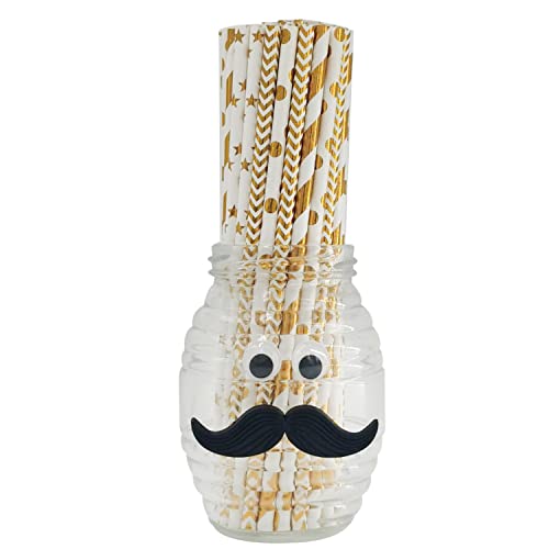 100 piezas Pajitas de Papel oro para fiesta con Dulce Diseño, Oro Raya, Billante doradas, onads estrellas, lunares pajitas Cover