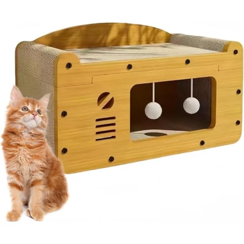 大型猫爪とぎハウス 2段階 すのこ付き 夏用 屋内用 かくれ家 爪とぎ 段ボール製 おしゃれ 猫の家 キャットタワー 爪磨き スクラッチボード (56*34*32cm(0-12kg用),a)