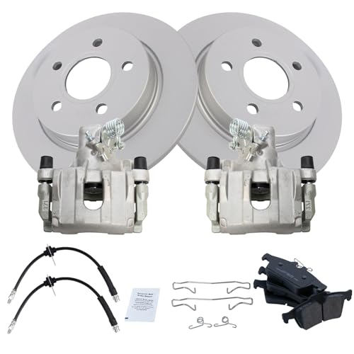 Image of TRQ Rear Brake Pad and Rotor Set Ceramic Coated Rotors Calipers Compatible with 2012-2016 Ford Focus