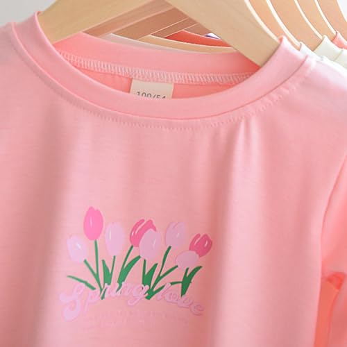 Girls Floral Print Long Sleeve T-Shirt Casual Kids Loose Crewneck Basic Cotton Cute Graphic Tee Tops for 2-12 Years4