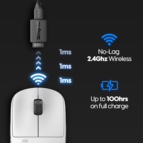 Image of Pulsar Gaming Gears X2A Wireless Gaming Mouse, Ultra Lightweight 2.02 oz (57 g), Ambidextrous, Optical Switch, 2.4 Ghz 1 ms, 26000 DPI, PAW3395 Sensor (Medium, Wireless, White&Black)