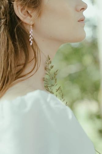 Wedding Dangle Earrings, Marquise Cubic Zirconia Crystal Chandelier Earrings For Brides, Bridesmaid, Women And Girl Prom, Rose Gold Leaf Long Drop Earrings (Rose) #TOP1