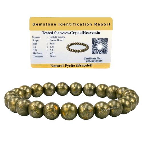 Image of Crystal Heaven Pyrite Bracelet Original Certified for Men - Raw Pyrite Stone Bracelet with Genuine Pyrite Beads for Energy and Protection - Unique Gift Idea for Spiritual Well-being (Stretchable)