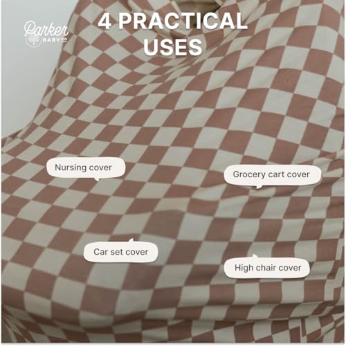 Image of Parker Baby 4 in 1 Car Seat Cover for Girls and Boys - Stretchy Carseat Canopy, Nursing Cover, Grocery Cart Cover, High Chair Cover - inchRosewood Checker inch