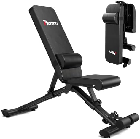 PASYOU Adjustable Weight Bench, 660LB Capacity Foldable Workout Bench, Incline F
