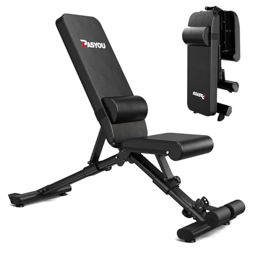 PASYOU Banco de Pesas Ajustable con 90 Grados, Banco de Musculación Plegable, Declinable/Inclinable, Entrenamiento Abdominales Capacidad de Peso de 400KG