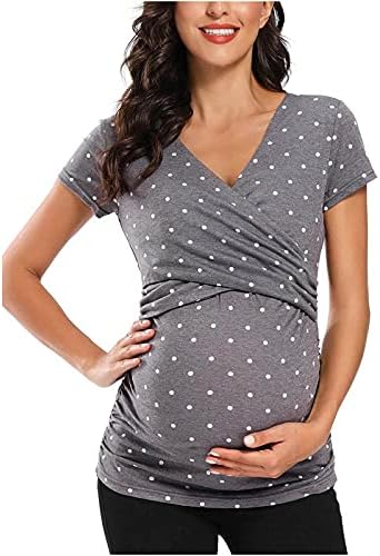 TARIENDY Women Maternity Blouse Pregnant Short Sleeve Tshirt V Neck Tunic Top Comfy Soft Pullover Gray