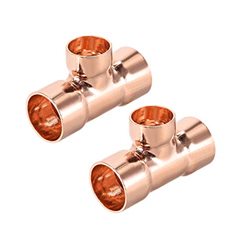 sourcing map Conector T Reducción Cobre, Conector Montaje Tubería Presión Cobre para Suministro Fontanería Refrigeración 2uds 3/4