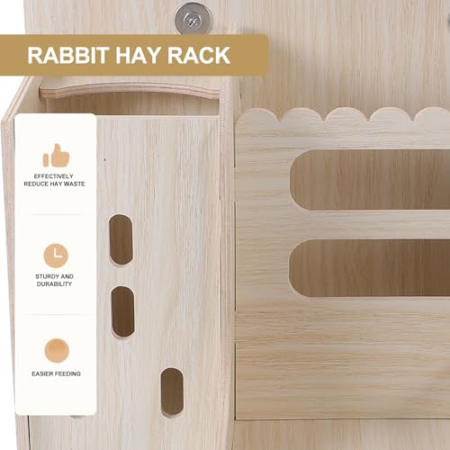 Comedero resistente de madera LALAFINA para jaulas de conejos 6