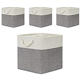 Temary Cestini in tessuto da 30,5 cm con manico in corda, contenitori per vestiti, per regali, grandi cesti per riporre giocattoli, libri, coperte (bianco e grigio)