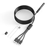 Opti-Tekscope 1440P Flexible Endoscope - 7mm Waterproof Camera - 46' Long - Universal Smartphone Adapters (iPhone Lightning, USB-C, Micro USB) - for Apple, Samsung, Android (1.2 Meter 3in1)