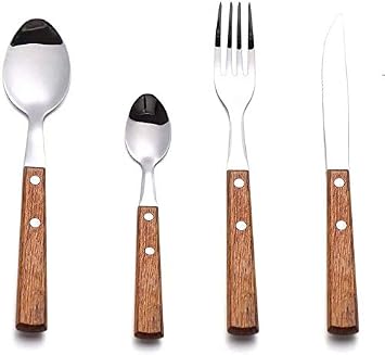 18/8 Stainless Steel Wooden Handle Flatware Cultery Silverware Set 16pcs