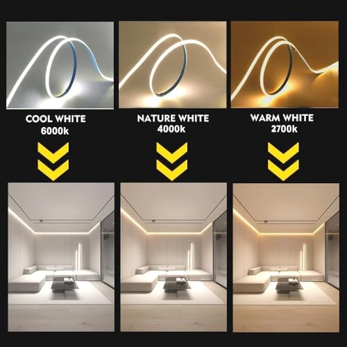 Image of 1M /3.28Ft Dimmable COB LED 5V USB Type-C Strip Light with Memory Function,Pure White 6000K Tape Light for Monitor TV Backlight,Mirror,Cabinet,staircases,DIY Lighting with Remote Control