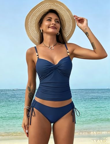 Image of ZAFUL Tankini Swimsuits for Women Tummy Control High Waisted Twist Front Ruched Two Piece Bathing Suit