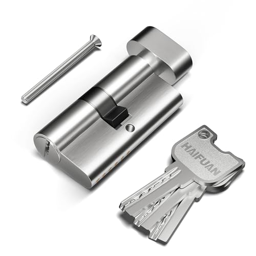 1 Pc of 60 mm (30T/30) Brass Core Mortise Door Lock Cylinder,Singe Side Entry with 3 Brass Keys, Thumbturn knob on The Other Side,Nickel Brushed Color(60-T-NB)