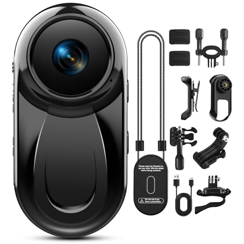 Thumb Action Camera 1080P, 512G Mini Body Camera with Magnetic & 360° Clip, Tiny Portable Vlogging Sports Cam Mount Anywhere, Hands-Free Video Recorder for Motorcycle/Travel/Bike(SD Card Not Included)