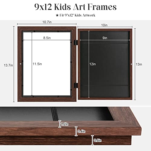 Image of [2Pack] Kids Art Frames, 9x12 Front Opening Kids Artwork Frames Changeable, Brown Artwork Display Storage Frame for Wall, Holds 50 Pcs, for 3D Picture, Crafts, Children Drawing, Hanging Art, Portfolio