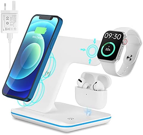 Wireless Charger, Charging Station Dock 3 in 1 Compatible with Apple iPhone 14/13/12/11/X/8 and iWatch 2/3/4/5/6/7/se and AirPods 1/2/3/Pro,Charger for Qi Compatible Phones(White)