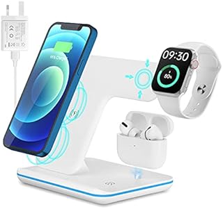 Wireless Charger, Charging Station Dock 3 in 1 Compatible with Apple iPhone 14/13/12/11/X/8 and iWatch 2/3/4/5/6/7/se and AirPods 1/2/3/Pro,Charger for Qi Compatible Phones(White)