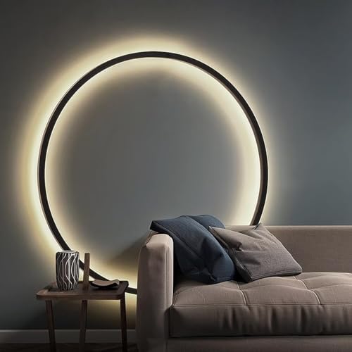 Minimalist Circle Wall Light, Modern Wall Indirect Lighting, LED Ring Wall Light Dimmable with Cable and Plug, Indoor Round Wall Lamp for Living Room, Bedroom, Office, Staircase, 60cm