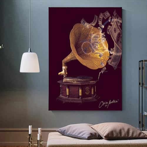 Affiche gramophone vintage pour salon | Décoration murale rétro 70x100 cm - 2
