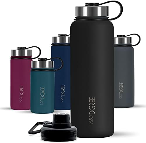720°DGREE Edelstahl Trinkflasche 950ml “noLimit” - Hält 12h Heiß, 24h Kalt | Auslaufsicher bei Kohlensäure, BPA-Frei, Robust - Thermosflasche mit Sportdeckel für Sport, Schule, Bür