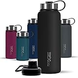 720°DGREE Edelstahl Trinkflasche 950ml „NoLimit“ - Auslaufsicher, Kohlensäure geeignet, BPA-frei - Thermosflasche, Isolierflasche für Sport, Fitness, Outdoor +Gratis Sportdeckel - Onyx Black