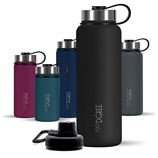 720°DGREE Bouteille Isotherme noLimit - 710ml, Noir | Gourde en Acier Inoxydable d'eau, thé, café, jus, Boisson Chaud ou Froid | Premium de Isolée sous Vide + Gratis Sport Couvercle