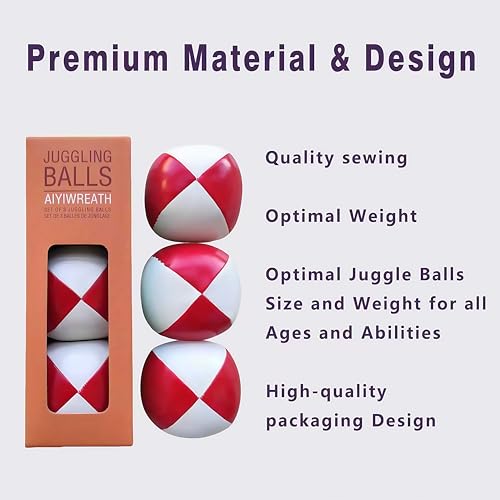 AIYIWREATH Juggling Balls [Pack of 3] for Beginners to Advanced Jugglers - Two Layer Construction- No Bounce Design - Soft and Easy Juggling Kit - Thumbnail 2