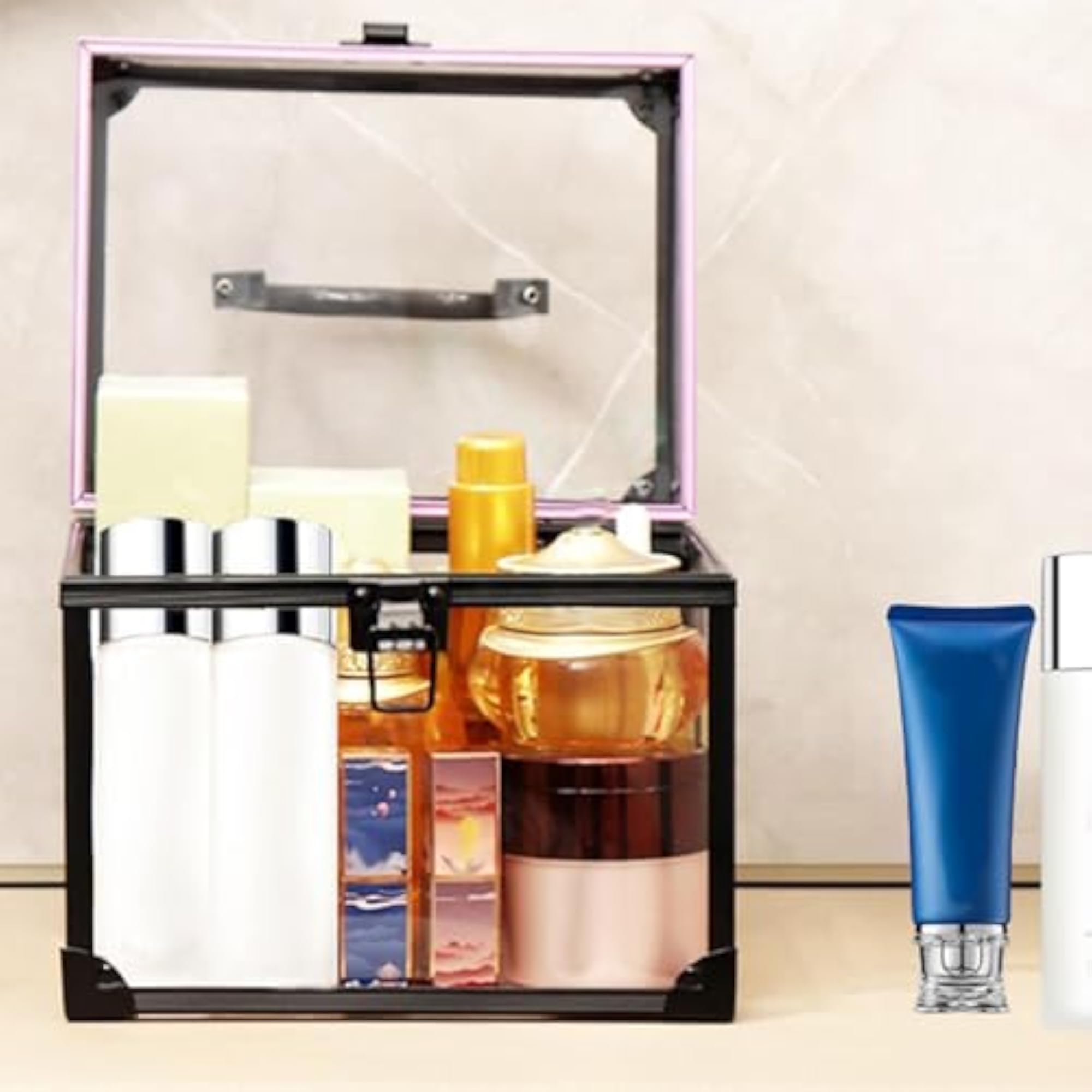 3x Clear Portable Cosmetics Train Case for Women