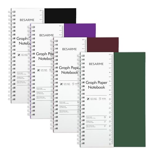BESARME A5 Graph Paper Notebooks, 4-Pack