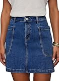 Sidefeel Women's Jean Skirt High Waisted Stretchy Casual Denim Above Knee Skirts with Patch Pockets Dark Blue Medium