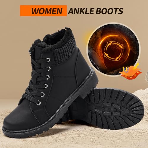 Uoidru Combat Boots For Women Ankle Booties Black Winter Snow Boots White Lace Up Boots Comfort Fuzzy Boot Side Zipper Short Boots2