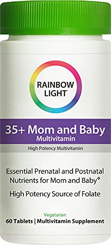 Rainbow Light - 35+ Mom & Baby, Daily Pre & Postnatal Food-Based Multivitamin to Support Fetal Development and a Healthy Pregnancy with Folate, Choline and B Vitamins, Vegetarian, 60 Tablets