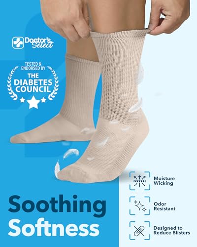 Doctor's Select Diabetic Socks for Men - 4 Pairs Crew Diabetic Neuropathy Socks for Men | Diabetic Socks for Men 9-12