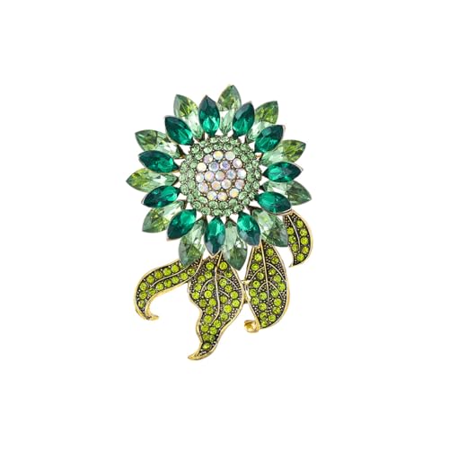 Sparkling Rhinestone Flower Brooch Sunflower Brooch Pins Vintage Green Crystal