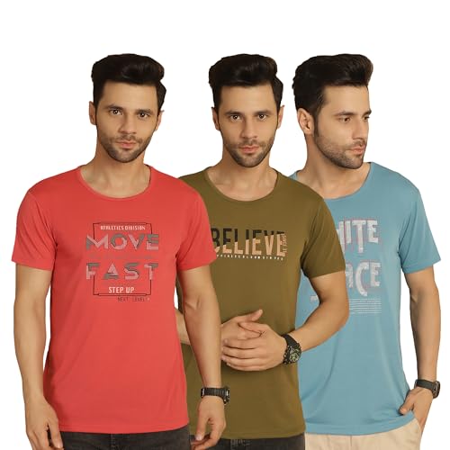 Image of Mack Jonney Printed Regular Fit Round Neck Cotton Half Sleeves Tshirt for Men(Pack of 3)-MACK635251