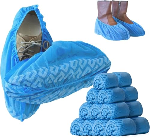 Image of Blue Shoe Guys Premium Disposable Boot & Shoe Covers Booties | 200 Pack | Durable, Non-Slip, Non-Toxic, Water Resistant, Recyclable Protectors for Indoor & Outdoor | Large Size Fits Most Shoes