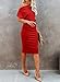 Ezbelle Womens Short Sleeve Dresses Off The Shoulder Ribbed Work Office Business Cocktail Party Bodycon Pencil Dress Red Medium