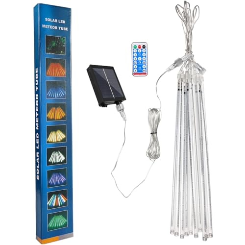 Angoily 1Set Meteor Shower Rain Tubes LED String Lights Tubes with Solar Panel Remote Control Lighting Modes for Christmas Tree Patio Garden Party Indoor Outdoor -  4P1648OQ17XOC