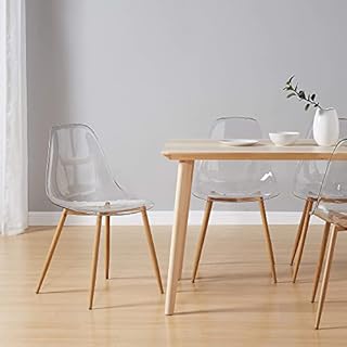 CangLong Set di 4 sedie per la casa Sedie da pranzo moderne trasparenti in policarbonato robusto con gambe in metallo per cucina, sala da pranzo e giardino
