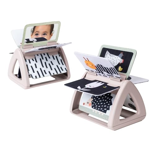 Image of Taf Toys Black & White Rattling Spinning Book High Contrast Newborn Baby Toy 0-6 6-12 Months with Mirror for Visual Stimulation, Tummy Time & Early Cognitive Development, Montessori Learning Activity