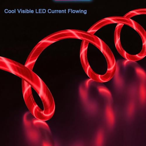 Image of AYI 6 in 1 USB LED Charging Cable, 39in Dynamic Flowing Light Cord, Flexible PVC Tangle-Free Wire, Smart Chip with Trickle Charge, Universal Data Sync Cable for Phones, Tablets, and More, Red.