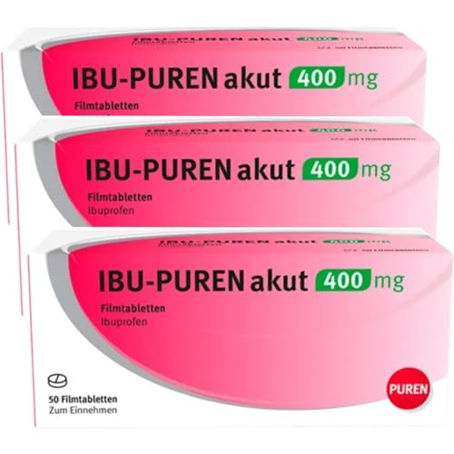 IBU-PUREN akut 400 mg 3x 50 Schmerztabletten - schnelle Schmerzlinderung wirksam bei Kopf- und Zahnschmerzen Fiebersenkend für Erwachsene und Jugendliche ab 12 Jahren