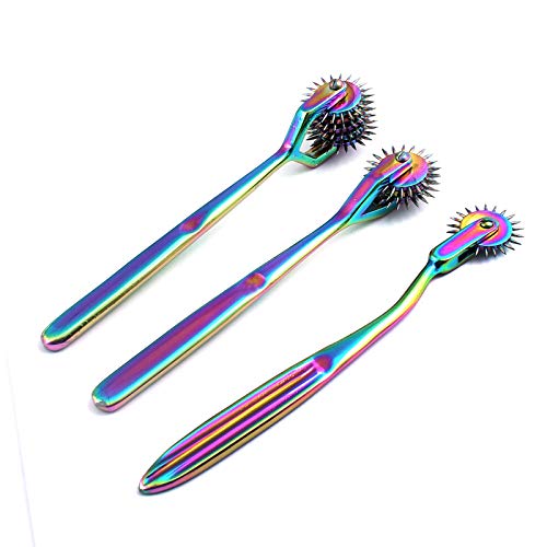 DDP Set Of 3 Wartenberg Pin Wheel Pinwheel 1, 3, & 5 Head Multi Color Rainbow