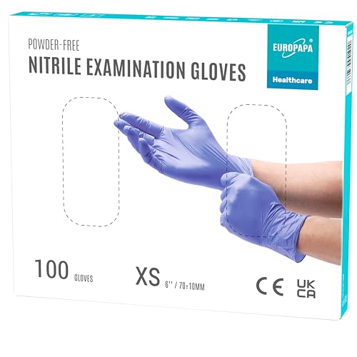 EUROPAPA® 100x nitrile gloves purple box disposable gloves disposable gloves examination gloves nitrile gloves powder-free latex-free non-sterile latex-free disposable gloves (XS, Purple)