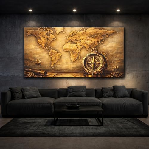 Impression sur toile carte du monde vintage marron dore - 3