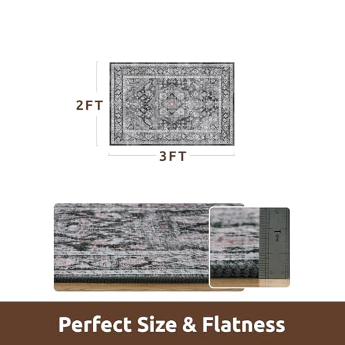 AMOAMI-2X3 Small Rug-Washable Rugs Entryway Mat Indoor-Soft Vintage Non Slip Rugs for Kitchen Laundry Room Bathroom Dark Grey & Black Decorative Accent Rug for in Front of Sink 24 Inch x36 Inch