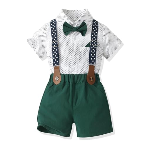 Image of Volunboy Baby Boy Formal Short Set Toddler Summer Gentleman Outfit Kid Short Sleeve Bowtie Shirt Suspender Shorts Suit